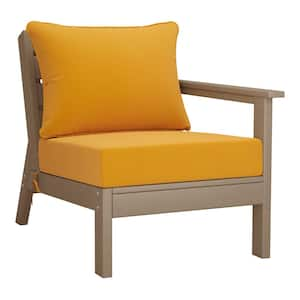 Birchwood Outdoor Patio Deep Seating Right Facing Arm HDPE Lounge Chair in Weathered Wood with Yellow Cushions