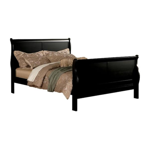 Benjara Black Wooden Frame Queen Platform Bed with selected wood and veneer