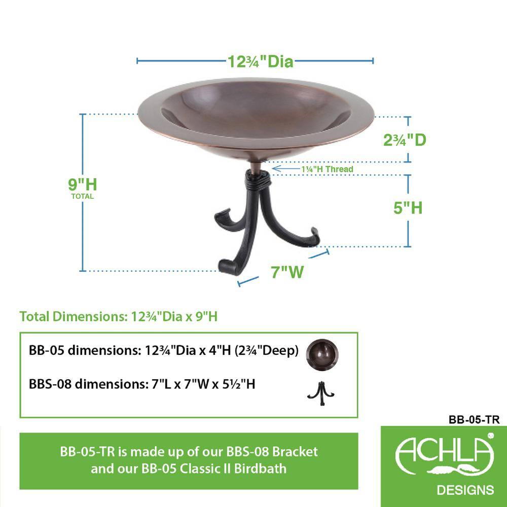 15'' Antique Copper Birdbath with Wrought Iron Tripod Stand