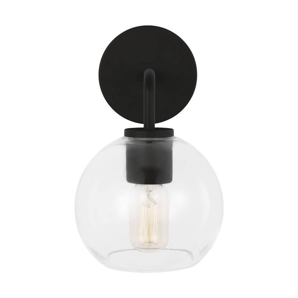 Orley Matte Black Geometric Wall Vanity with Clear Glass Shade