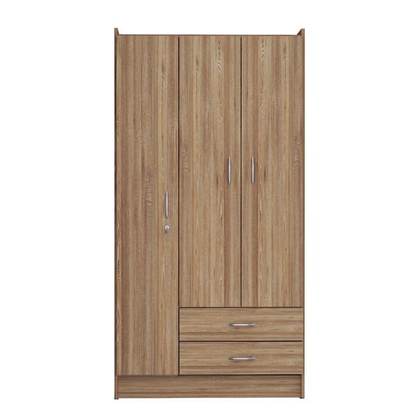 Inval Amaretto Oak and White Wood 36.61 in. Armoire with Doors