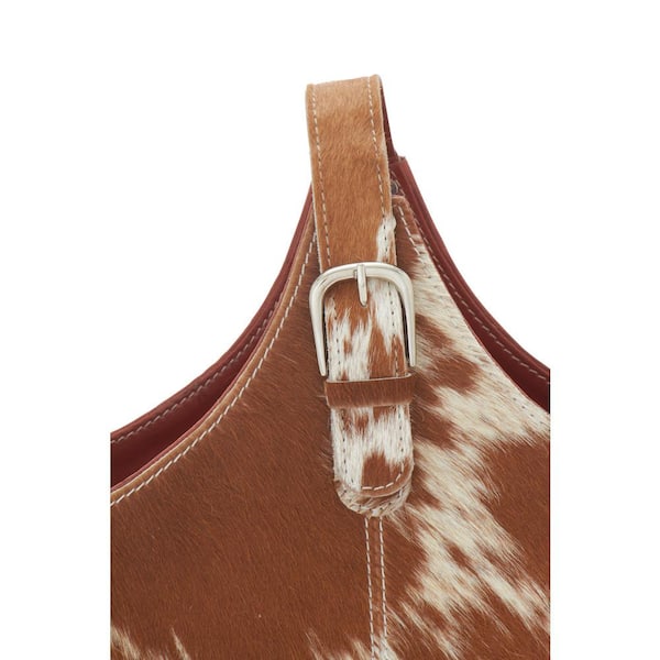 Litton Lane Dark Brown Handmade Box Style Standing Magazine Holder with Detail Stitching and Curved Handles