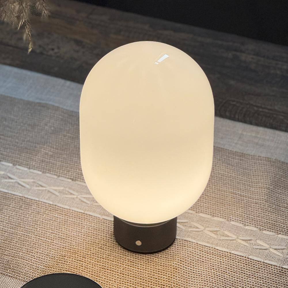 H7 in. Black Modern Rechargeable Integrated LED Cylinder Table Lamp for Living Room with Ivory Alabaster Shade price history on PriceWatchPro