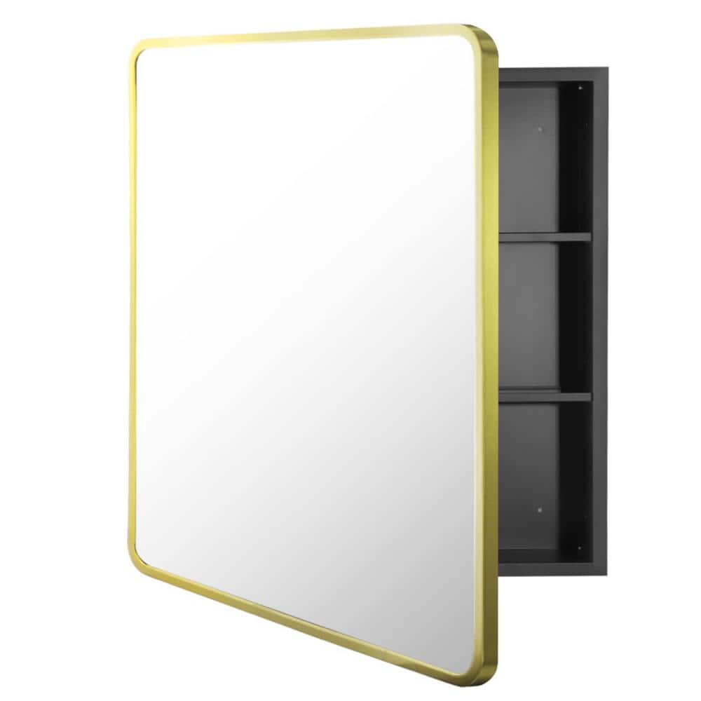 20 in. W x 28 in. H Rectangular Small Gold Metal Frame Wall Mount or Recess