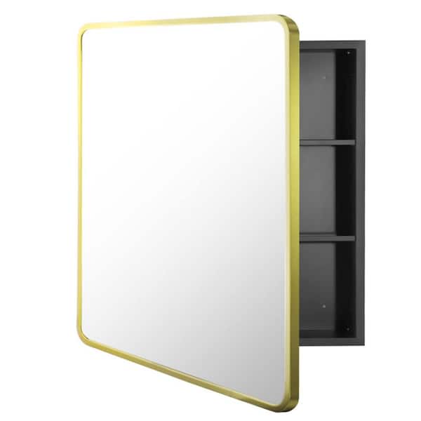 Unbranded 20 in. W x 28 in. H Rectangular Small Gold Metal Frame Wall Mount or Recessed Bathroom Medicine Cabinet with Mirror