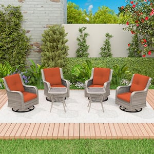 Gray 6-Piece Rattan Wicker Patio Conversation Set with Orange Cushions Garden Lawn