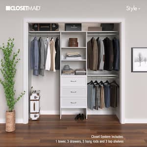 Style+ 73.1 in W - 121.1 in W White Traditional Style Basic Plus Wood Closet System Kit