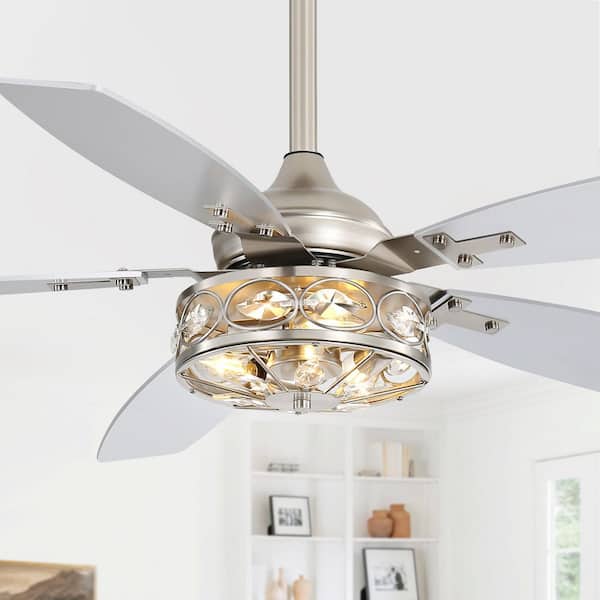 Breezary Sergey 48 in. Indoor 3-Light Satin Nickel Downrod Ceiling Fan with Enclosed Light Kit and Remote Control Included