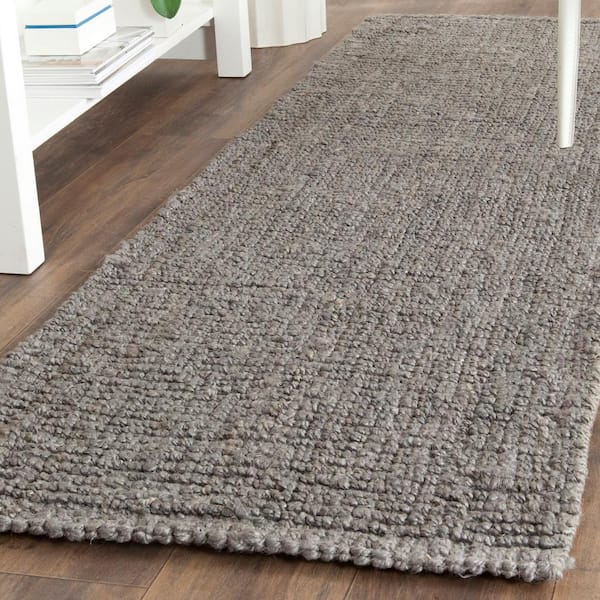 Natural Fiber Light Gray 3 ft. x 18 ft. Woven Crosstitch Runner Rug