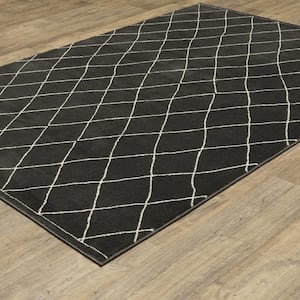 Rayder Black/Ivory 2 ft. x 8 ft. Geometric Diamond Lattice Polypropylene/Polyester Indoor Runner Area Rug