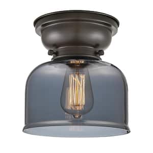 Bell 8 in. 1-Light Oil Rubbed Bronze Flush Mount with Plated Smoke Glass Shade