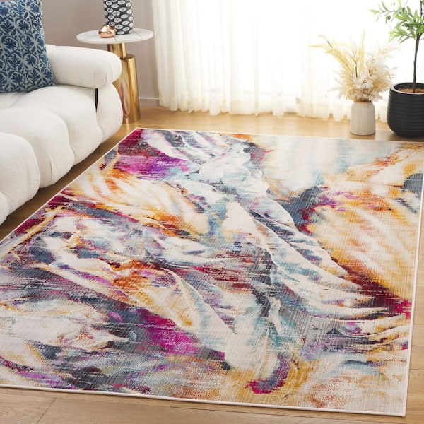 Rainbow Blue/Gold 9 ft. x 12 ft. Abstract Indoor/Outdoor Area Rug