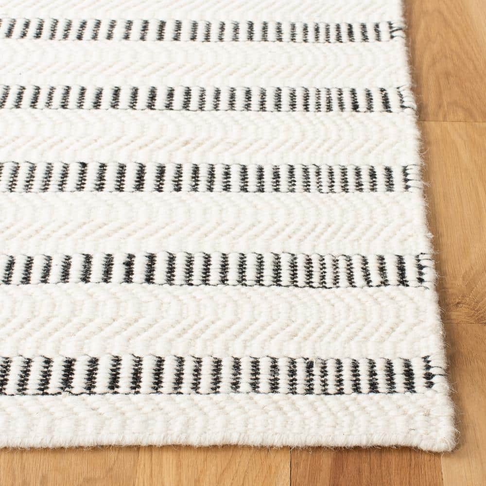 Handmade Black and White Striped Wool Runner Rug