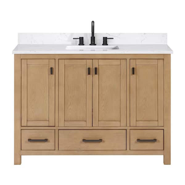 Modero 49 in. Single Sink Brushed Oak Bath Vanity with Cala White Engineered Stone Top