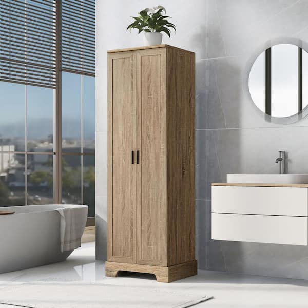 EPOWP 5 Tier 23.3 in. W x 16.9 in. D x 71.2 in. H Brown MDF Board Freestanding Linen Cabinet with Adjustable Shelves in White