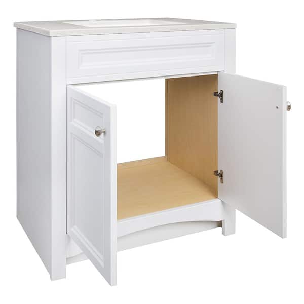 Modular 30-1/2 in. W Bath Vanity in White with Solid Surface Technology Vanity Top in Silver Fox with White Basin