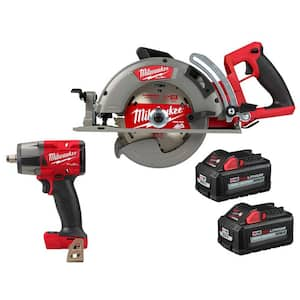 M18 FUEL 18V Lith-Ion Cordless 7-1/4 in. Rear Handle Circ Saw w/1/2 in. Impact Wrench & (2) High Output 6.0Ah Battery