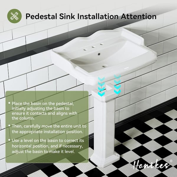 Hanikes 23 in. White Vitreous China Rectangular Pedestal Bathroom