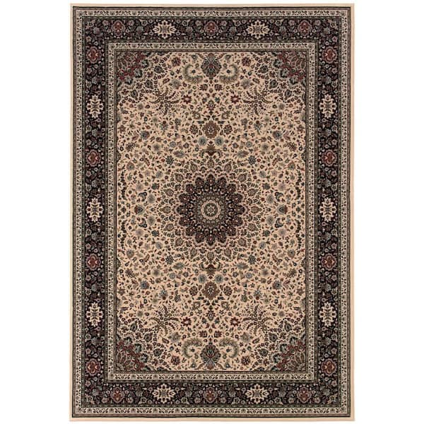 8 ft. Round Brown, Ivory Oriental Washable Area Rug