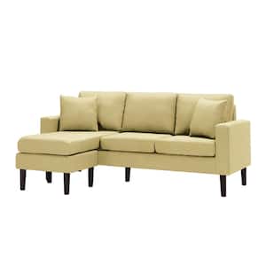 72 in.W 4-Seater Square Arm L Shape Polyester Fabric Sectional Sofa Chaise in Yellow With 2 pillows