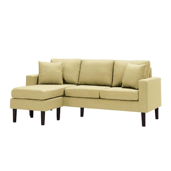 Unbranded 72 in.W 4-Seater Square Arm L Shape Polyester Fabric Sectional Sofa Chaise in Yellow With 2 pillows