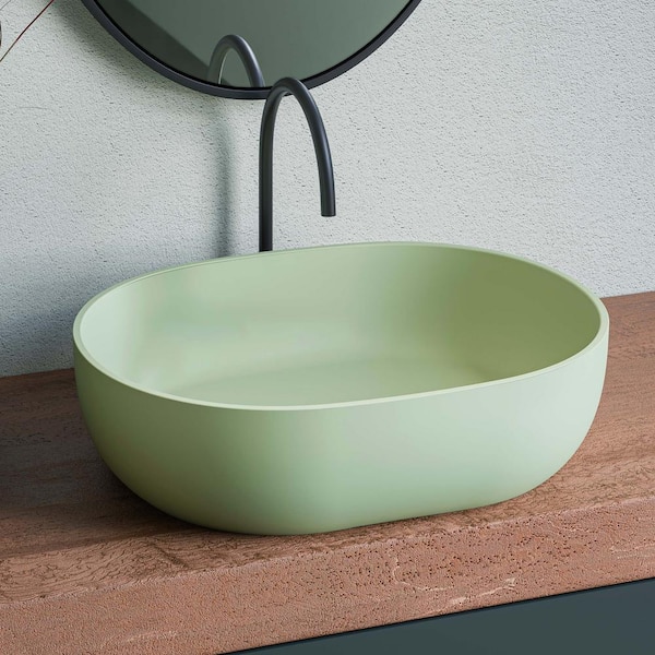 Canali 19 in. Vessel Bathroom Sink in Avocado Lime Green Solid Surface with Drain