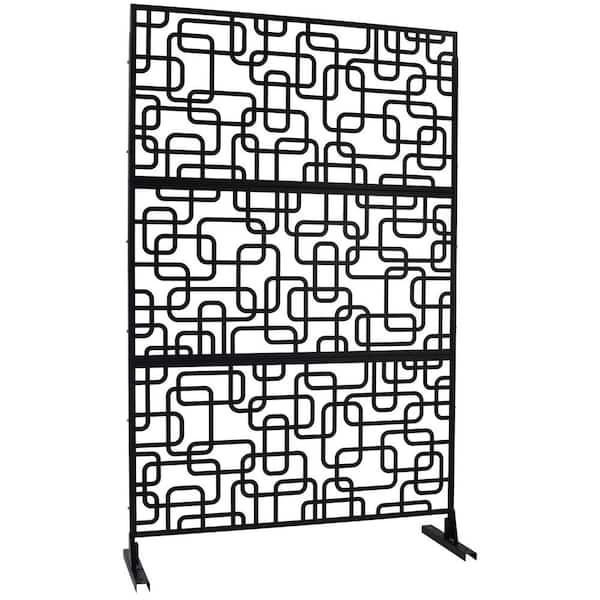 Miscool Anky 76 in. H x 48 in. W Steel Garden Fence, Metal Privacy Screens and Panels with Free Standing in Black