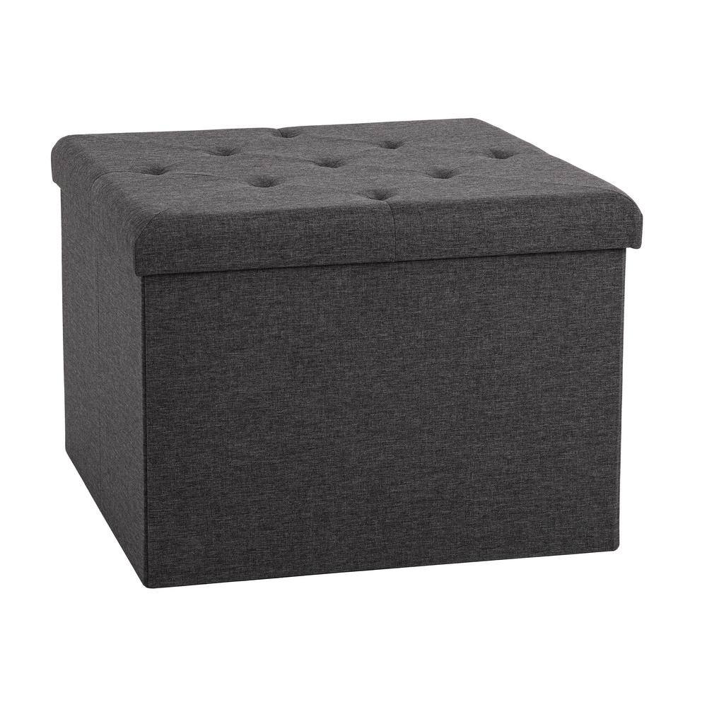 Modern Gray Cushioned Fabric Storage Ottoman with Tray