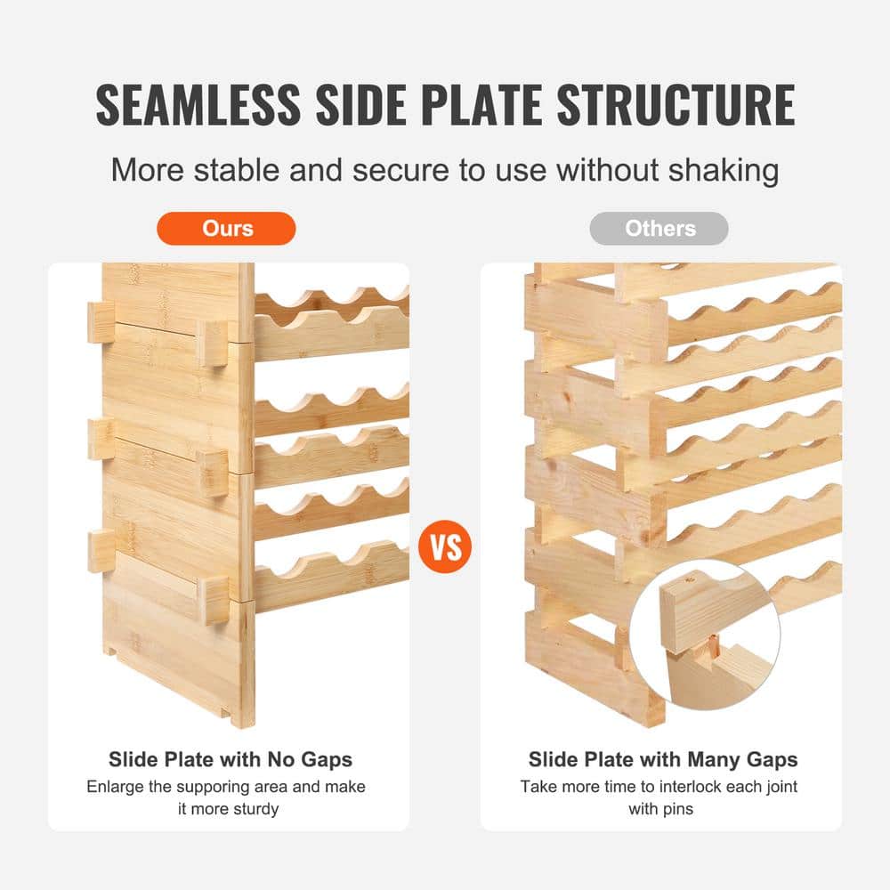 Natural Bamboo 48-Bottle Stackable 6-Tier Wine Rack
