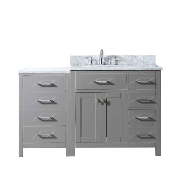 Virtu USA Caroline Parkway 57 in. W x 22 in. D x 35 in. H Single Sink Bath Vanity in Cashmere Gray with Marble Top