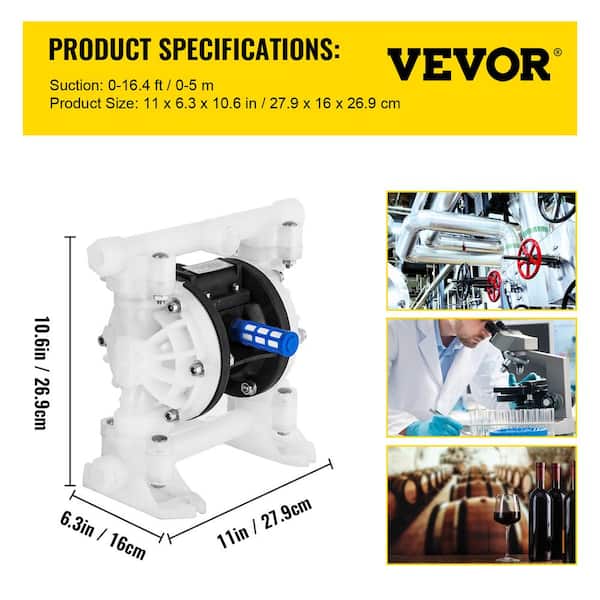 VEVOR Air-Operated Double Diaphragm Pump 1/2 in. Inlet Outlet 8.8 GPM 120psi Pet Diaphragm Transfer Pump for Petroleum Diesel