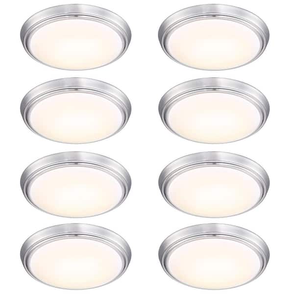 Pia Ricco 11.02 in. Brushed Nickel Selectable LED 2700K/3000K/3500K/4000K/5000K Adjustable Ceiling Flush Mount Lights（8 Pack)