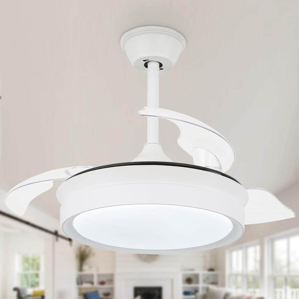 Bella Depot 36 in. Indoor White Retractable Ceiling Fan with LED Light ...