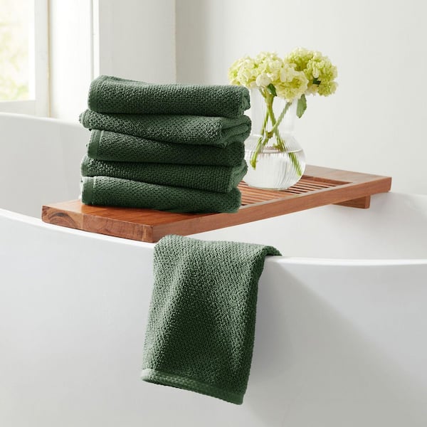 FRESHFOLDS Forest Green 6-Pack Cotton Quick-Dry Hand Towel Set