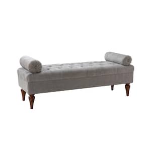 Heather Traditional Grey Upholstered Tufted Design Bench with Removable Bolster Pillows