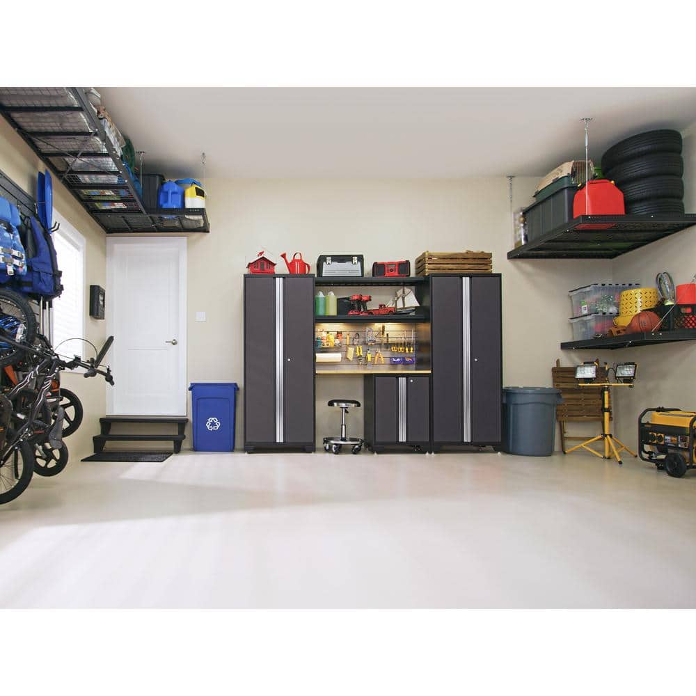 Gray Steel Lockable Garage Cabinet with Bamboo Worktop