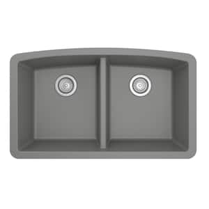 Undermount Quartz Composite 32 in. 50/50 Double Bowl Kitchen Sink in Grey