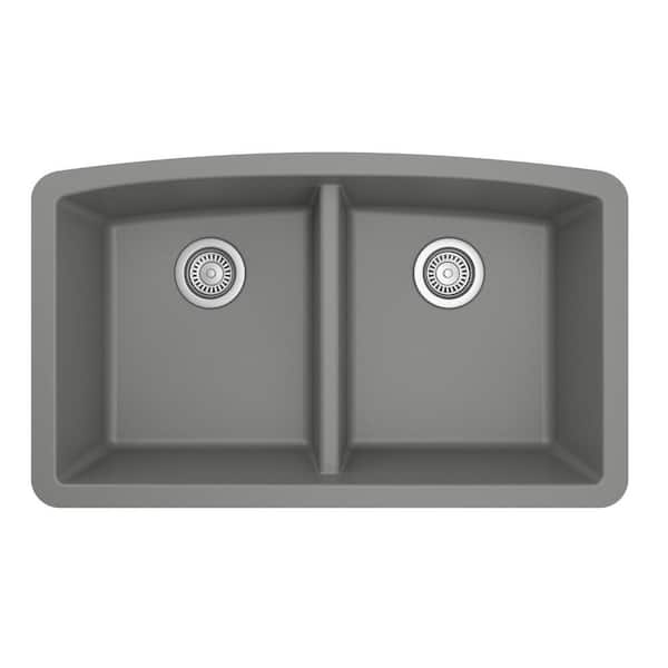 Undermount Quartz/Granite Composite 32 in. 50/50 Double Bowl Kitchen Sink in Grey