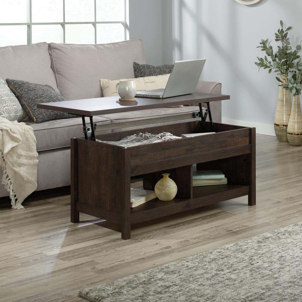 Vintage Coffee Oak Rectangular Lift-Top Coffee Table with Storage