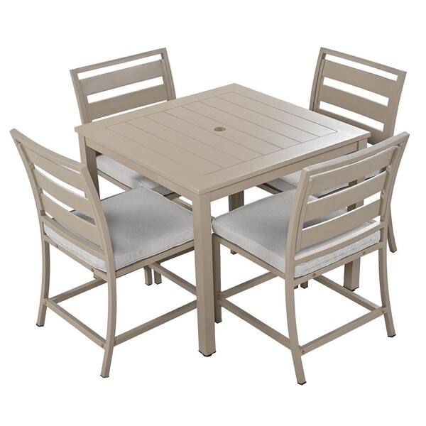 maocao hoom Brown Gray 5-Piece Metal Outdoor Dining Set with Gray Cushion
