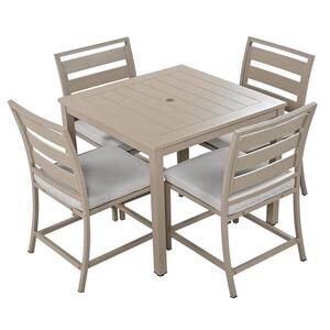 Brown Gray 5-Piece Metal Outdoor Dining Set with Gray Cushion