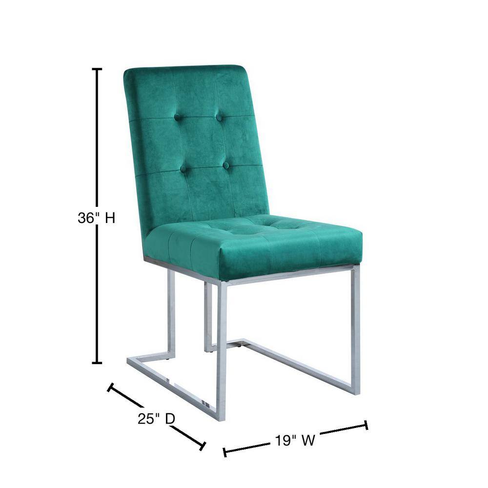Elegant High-Backed Green Velvet Side Chair with Silver Metal Legs