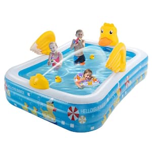 96.5 in. x 68 in. Rectangular 20 in. Inflatable Swimming Pool Duck Themed Kiddie Pool with Sprinkler for Age 3 Plus