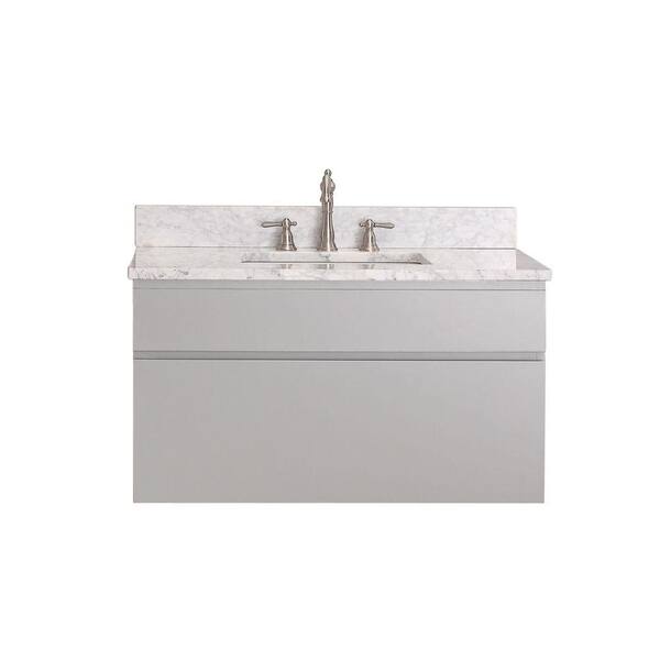 Avanity Tribeca 37 in. W x 22 in. D x 20.7 in. H Vanity in Chilled Gray with Marble Vanity Top in Carrera White and White Basin