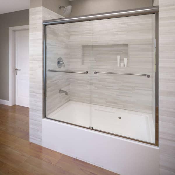 Celesta 60 in. x 58-1/4 in. AquaglideXP Clear Semi-Frameless Sliding Tub Door in Chrome