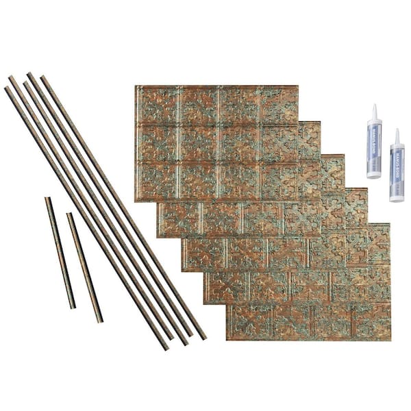 Fasade Traditional 10 18 in. x 24 in. Copper Fantasy Vinyl Decorative Wall Tile Backsplash 15 sq. ft. Kit