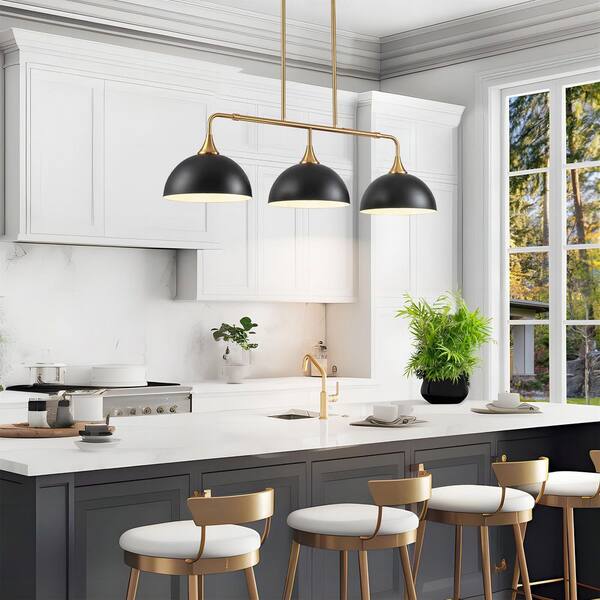 Rennnsan Kris Contemporary 3-Light Black Dome Metal Shade Kitchen