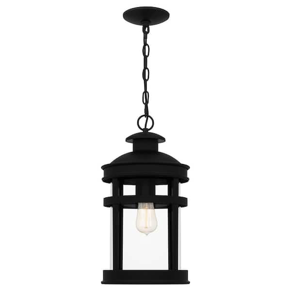 Quoizel Scout 1-Light Matte Black Outdoor Pendant Light with Clear Glass