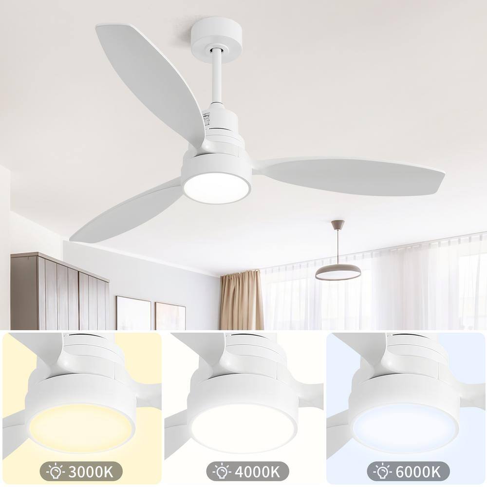 52" Matte White Wood Blades Ceiling Fan with LED Light and Remote