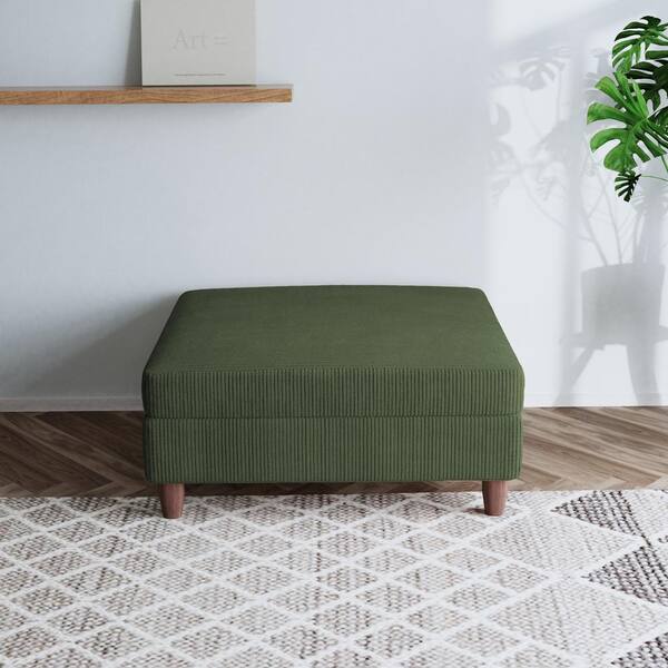 Uixe 40.9 in. Green Corduroy Fabric Square Ottoman with Wood Legs